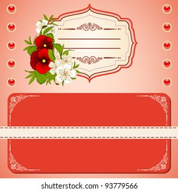 Vintage background with lace ornaments and flowers. Vector