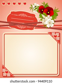 Vintage background with lace ornaments and flowers. Vector