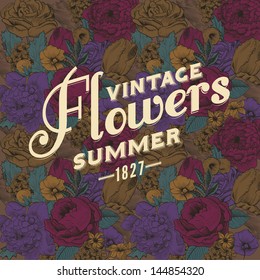 Vintage background with lush flowers