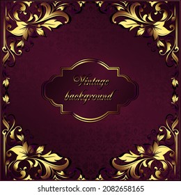 Vintage background mandala business card invitation with golden lace ornaments and art deco floral decorative elements