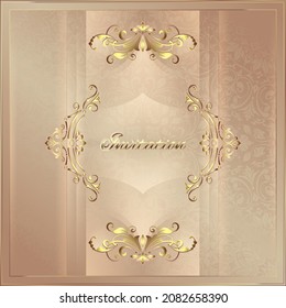 Vintage background mandala business card invitation with golden lace ornaments and art deco floral decorative elements