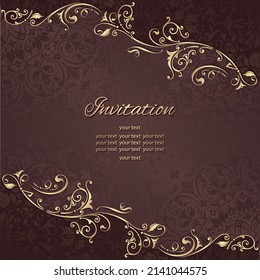 Vintage background mandala business card invitation with golden lace ornaments and art deco floral decorative elements