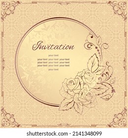 Vintage background mandala business card invitation with golden lace ornaments and art deco floral decorative elements