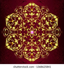 Vintage background mandala card with golden lace ornaments and art deco floral decorative elements