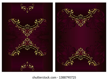Vintage background mandala card with golden lace ornaments and art deco floral decorative elements