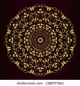 Vintage background mandala card with golden lace ornaments and art deco floral decorative elements