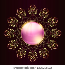 Vintage background mandala card with golden lace ornaments and art deco floral decorative elements