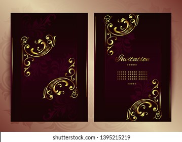 Vintage background mandala card with golden lace ornaments and art deco floral decorative elements