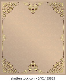 Vintage background mandala card with golden lace ornaments and art deco floral decorative elements
