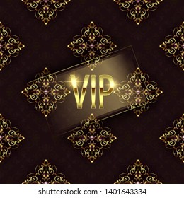 Vintage background mandala card with golden lace ornaments and art deco floral decorative elements
