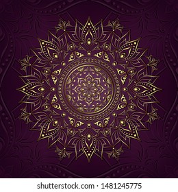 Vintage background mandala card with golden lace ornaments and art deco floral decorative elements
