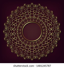 Vintage background mandala card with golden lace ornaments and art deco floral decorative elements
