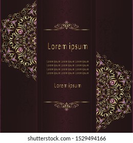 Vintage background mandala card with golden lace ornaments and art deco floral decorative elements