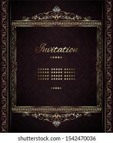 Vintage background mandala card with golden lace ornaments and art deco floral decorative elements