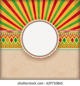 Vintage background with mexican ornaments, emblem and retro sun. Eps 10 vector file.