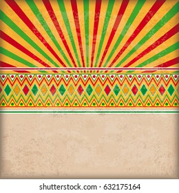 Vintage background with mexican ornaments and retro sun. Eps 10 vector file.