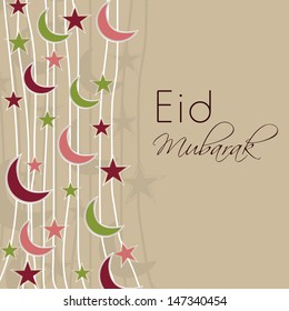 Vintage background for Muslim community festival Eid Mubarak with hanging moons and stars