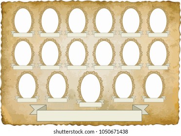 vintage background with nineteen frames for pictures - transparent space insert