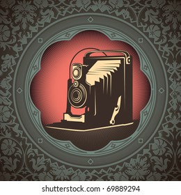 Vintage Background With Old Camera. Vector Illustration.