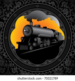 Vintage background with old locomotive. Vector illustration.