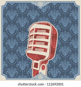 Vintage background with old microphone. Vector illustration.