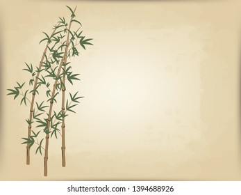 vintage background old parchment depicting bamboo stalks with leaves