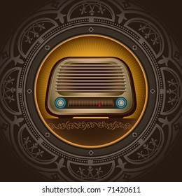 Vintage background with old radio. Vector illustration.