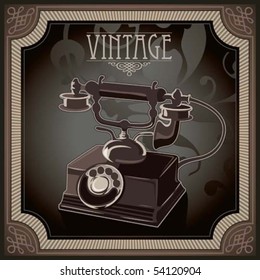 Vintage background with old telephone. Vector illustration.