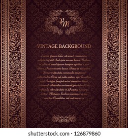 Vintage background on black damask pattern