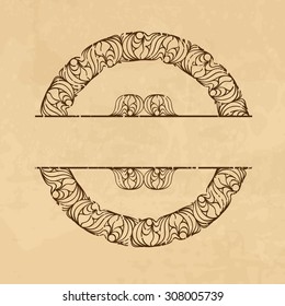 Vintage background with an ornamental round frame. There is a seamless border in the brush palette 