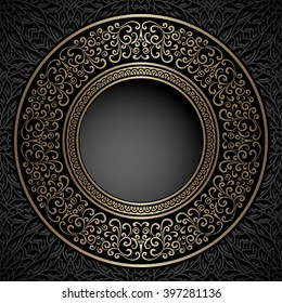 Vintage Background, Ornamental Round Frame, Vector Gold Label Template