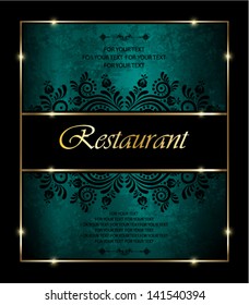 vintage background, ornate card design for greeting card, menu, cover, invitation.