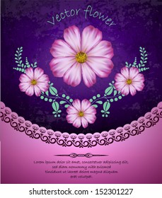 vintage background, ornate card design for greeting card, menu, cover, invitation. Vector realistic flowers. 