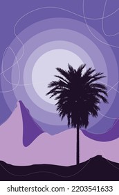 Vintage background with palm tree silhouette illustration.