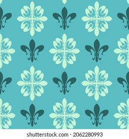 Vintage background pattern with floral ornaments on a green background. Seamless background for wallpaper, textures. Vector image. 