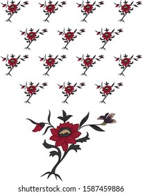 Vintage background pattern. Rose, wild flowers and leaf. Abstract, hand drawn, vector