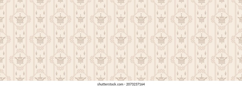 Vintage background pattern in royal style with ornament on beige background. Wallpaper, textile design texture. Vector illustration