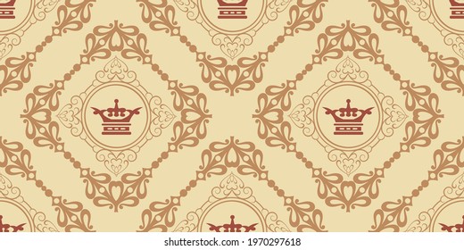 Vintage background pattern in Victorian style on beige background, wallpaper. Seamless pattern, texture. Vector graphics