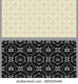 Vintage background patterns with decorative elements in Royal style. Set. Used colors: gray, black, beige, wallpaper. Seamless pattern, texture. Vector image