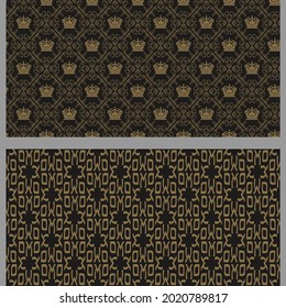 Vintage-Hintergrundmuster mit dekorativen Ornamenten auf schwarzem Hintergrund, Vektorset, nahtloses Muster, Tapete, Textur 