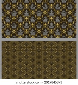 vintage background patterns with geometric elements. Vector set. Colors used: black, gold, gray. Seamless pattern, texture