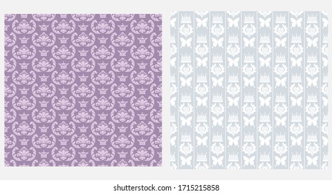 Vintage background patterns for wallpaper design, White and purple colors. Vector seamless pattern.