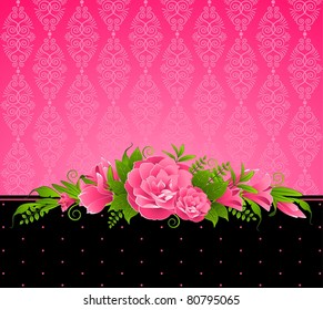 Vintage background with pink flowers. Vector