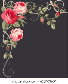 Vintage background with pink roses. Decorative ornament with flowers