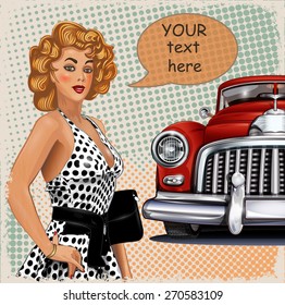  Vintage background with pin-up girl and retro car