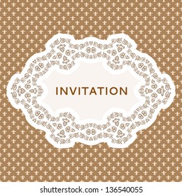 Vintage background with place for text. Vector illustration for elegant design. Retro greeting card, postcard with floral and lace ornaments, beautiful invitation. Brown, cream and white color.