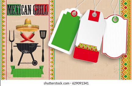 Vintage background with price labels with text Mexican Grill. Eps 10 vector file.