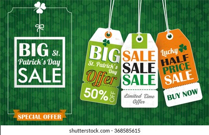 Vintage background with price stickers for St Patricks Day. Eps 10 vector file.