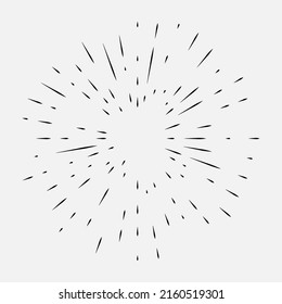 Vintage background of radial lines for comic. Monochrome star burst. Firework explosion, emblem, logo. Vector illustration