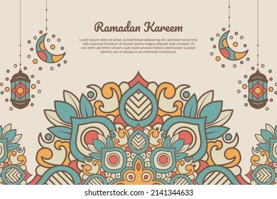 Vintage background ramadan with mandala baner lantern greeting card. - Vector.
